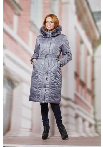 Пальто зимнее женское "Сабина" с искусственным мехом серый